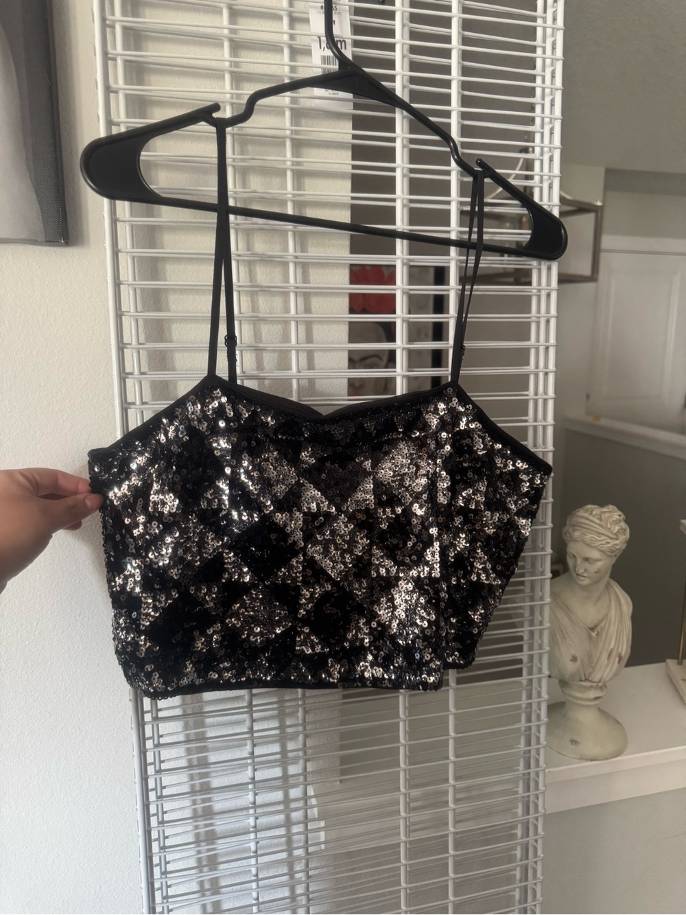 Express Black Sequin Spaghetti Strap Crop Top